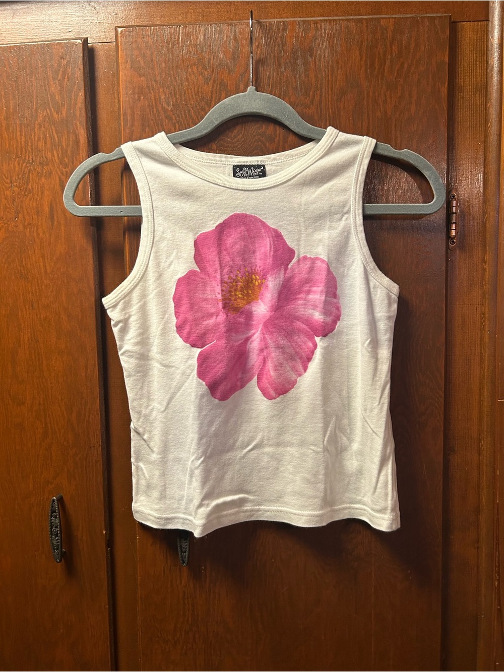 Vintage White Tank Top with Pink Floral Print